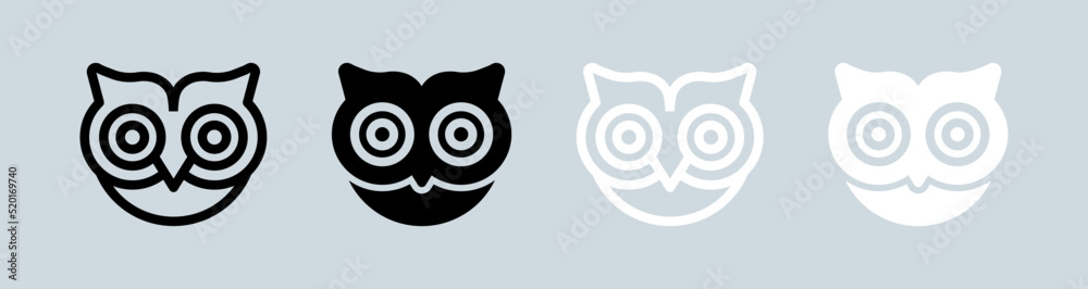 Obraz premium Owl icon set in black and white colors. Bird signs vector illustration.