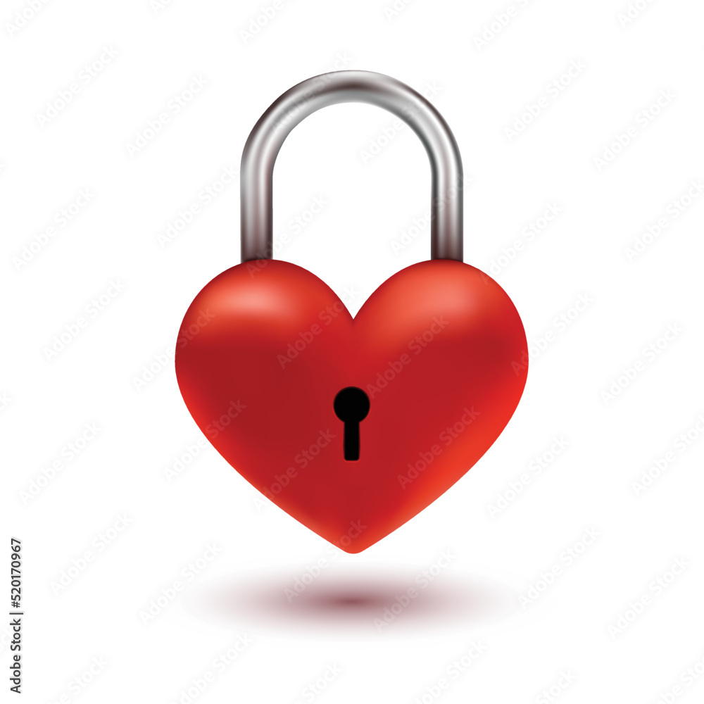 Red heart padlock. 3D Realistic Vector isolated on white Red heart padlock. 3D Realistic Vector isolated on white