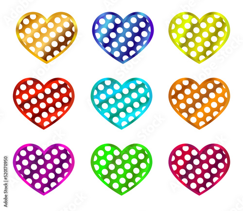 Heart sticker set for Valentine's Day, isolated on white background, 