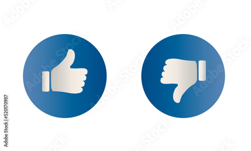 Two icons in blue circle like and dislike isolated on white