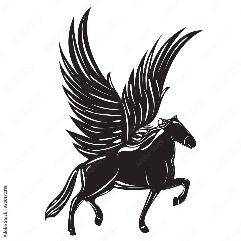 Fototapeta premium Pegasus silhouette on white background isolated, vector