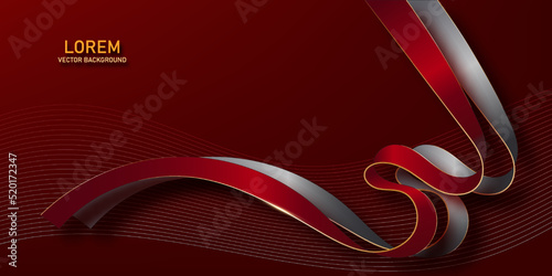 luxury red and white ribbon with golden lines background