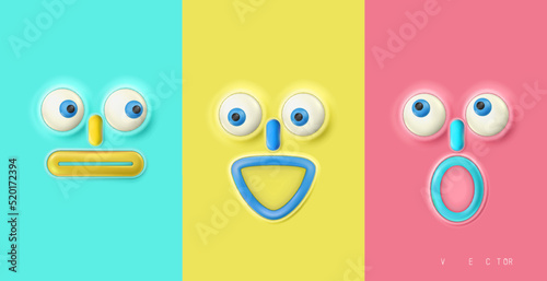 3D multi-colored character with different emotions. Vector