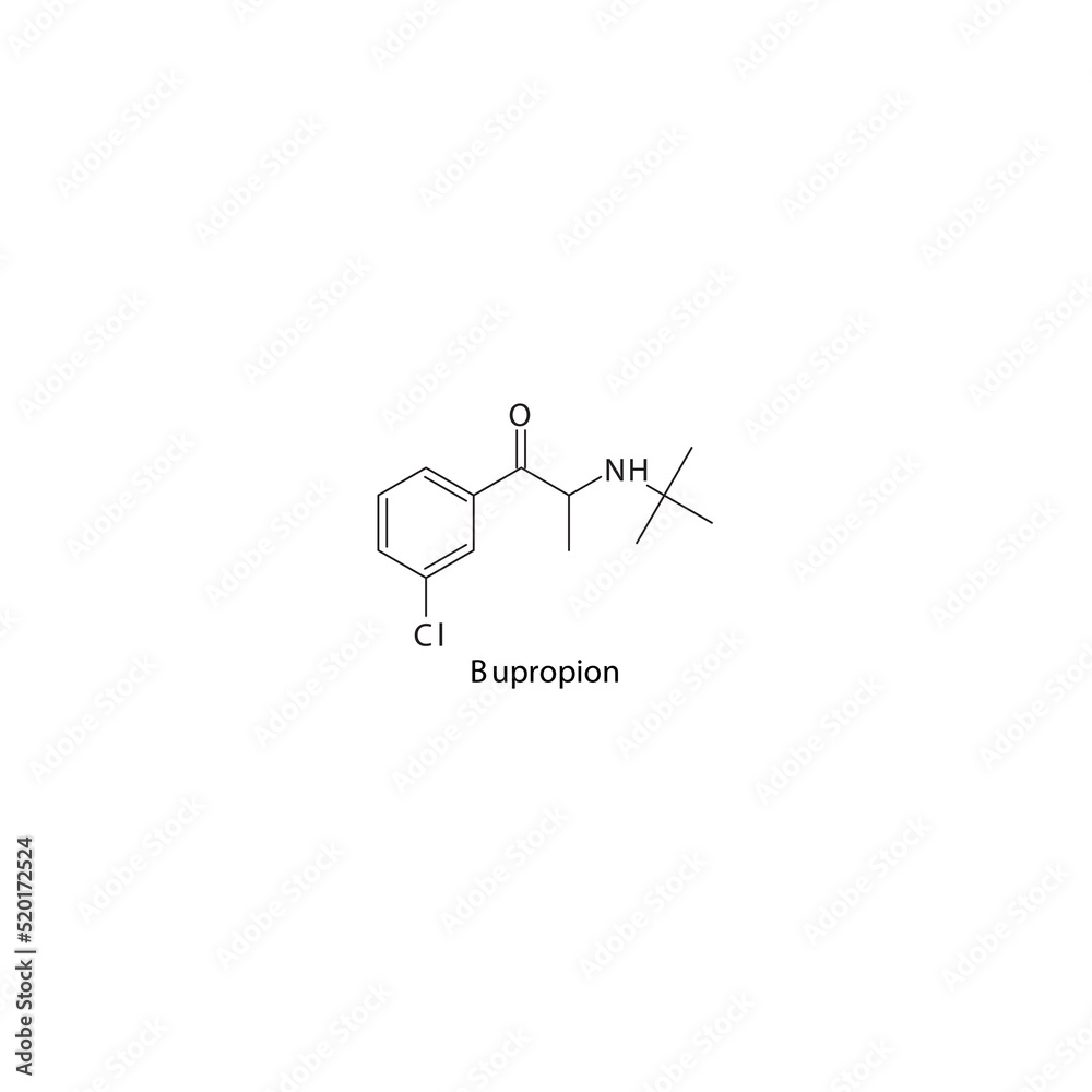 Fototapeta premium Manifaxine molecule flat skeletal structure, NDRI - norepinephrine dopamine reuptake inhibitor. Vector illustration on white background.