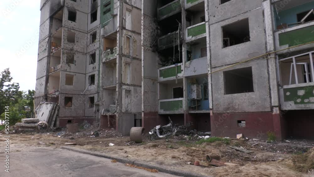 Chernigov, Ukraine, 2022: Destroyed residential building in as a result of shelling by the Russian army during the Russian-Ukrainian war Chernigov, Ukraine, 2022: Destroyed residential building in as a result of shelling by the Russian army during the Russian-Ukrainian war