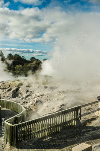 geothermal volcanic park with geysers and hot streams, scenic landscape, te piua national park, rotorua, new zealand © Alena Yakusheva