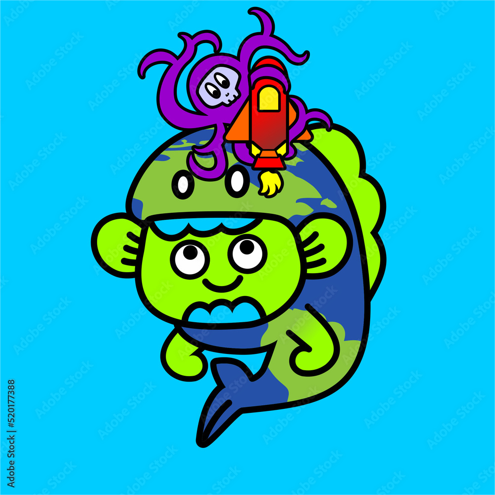 Fototapeta premium alien fish with rocket