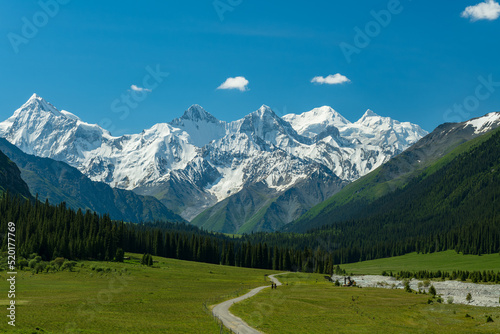 A road to the snow mountain. View of Xiata National Park in summer season.