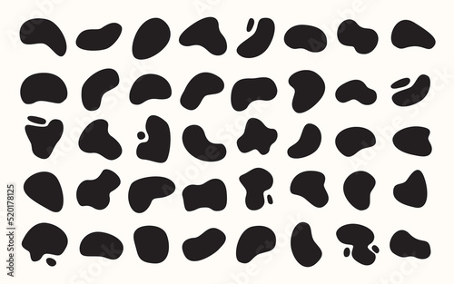 Black Blobs Design Elements Set, Multiple Rounded Forms Isolated on White Background