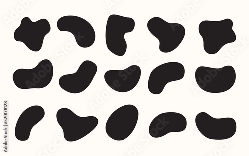 Abstract Black Blotch Shape Collection. Black Blobs Design Elements Set, Rounded Forms Isolated on White Background, EPS Vector 