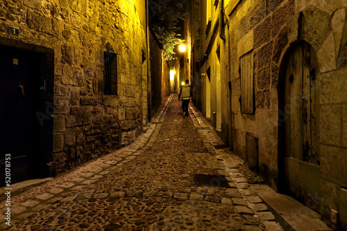 street scene at night, old town of Périgueux, World Heritage Sites of the Routes of Santiago de Compostela in France, Dordogne, Aquitaine, France, Europe