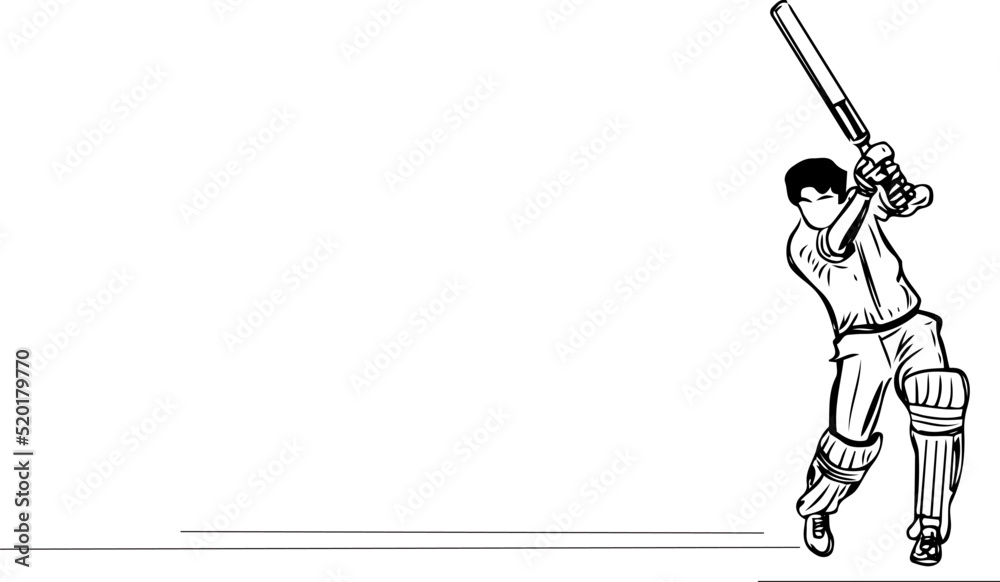 Cricket Logo, Cricket Vector, Sketch drawing of Legend Batsman of India