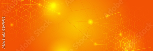 Orange technology digital banner design. Science, medical and digital technology header. Geometric abstract background with tech design. Molecular structure and communication vector illustration.