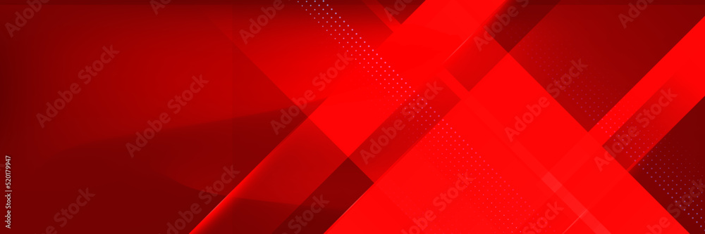 Obraz premium Red technology digital banner design. Science, medical and digital technology header. Geometric abstract background with tech design. Molecular structure and communication vector illustration.