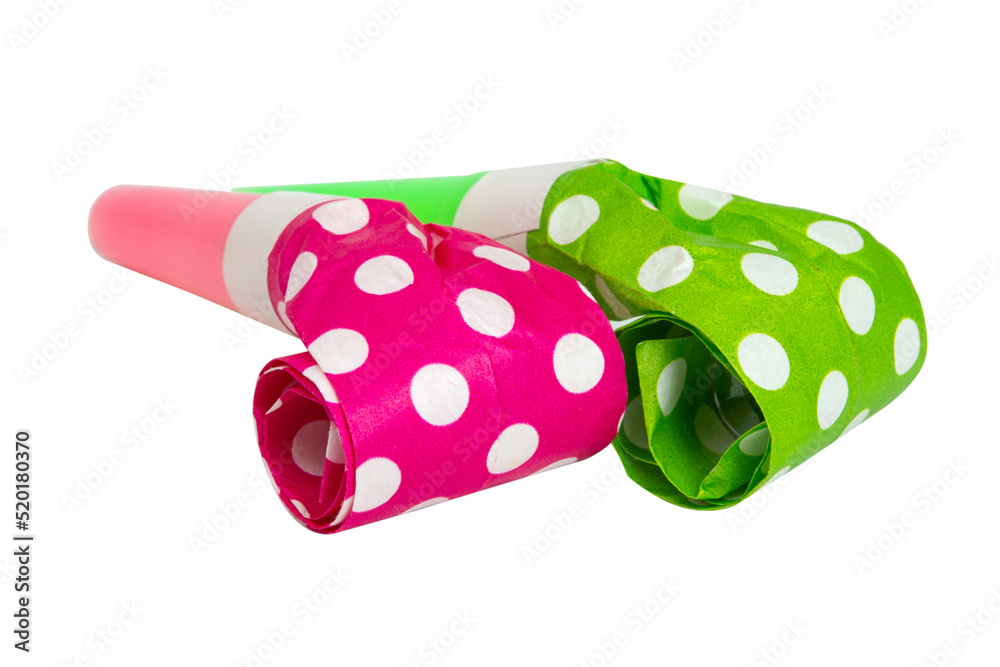Party foil whistle festive noisemaker blowout isolated on the white Party foil whistle festive noisemaker blowout isolated on the white