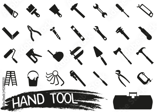 Work tools icon, tools silhouette. Hand tool icons.