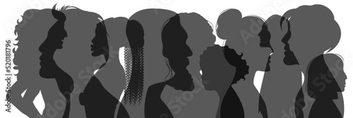 Head in profile. Consumer and employee people silhouettes. Student face characters. Female and male international group. Human bodies overlay. Persons community. Vector illustration