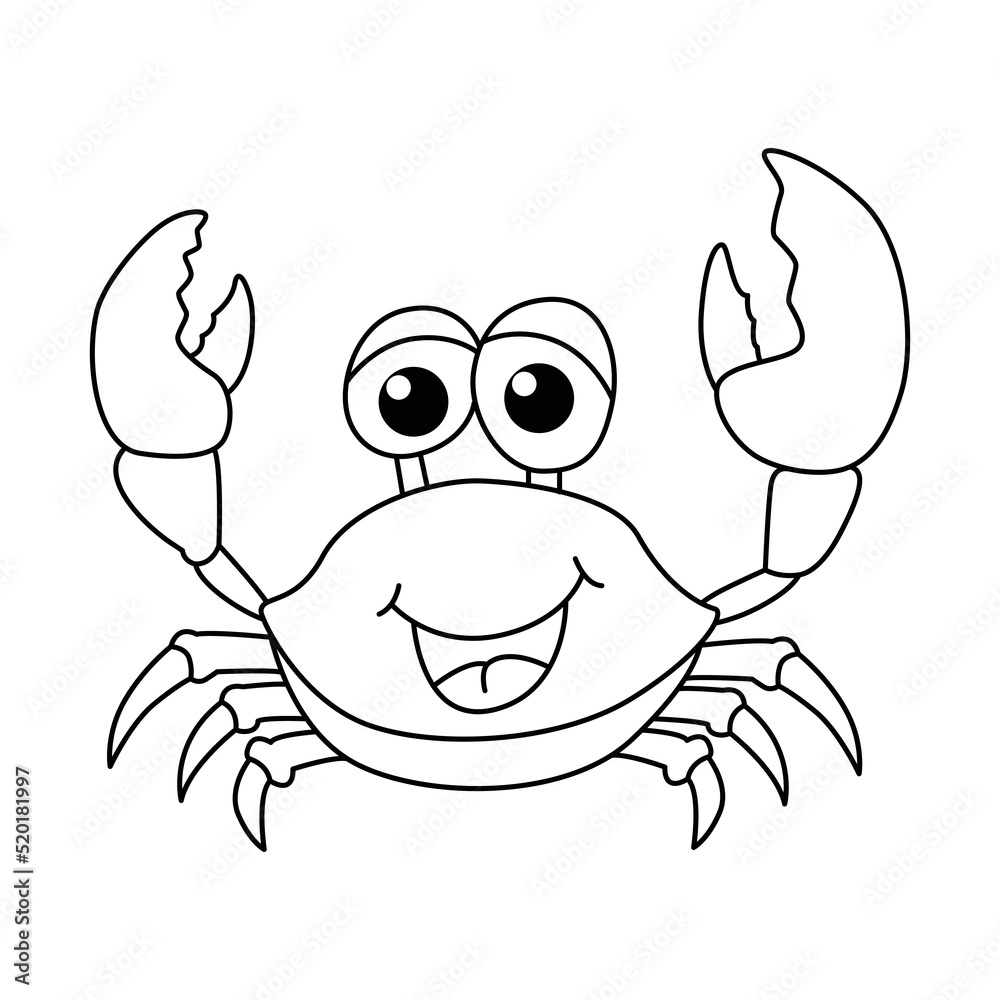 Cute crab cartoon coloring page illustration vector. For kids coloring
