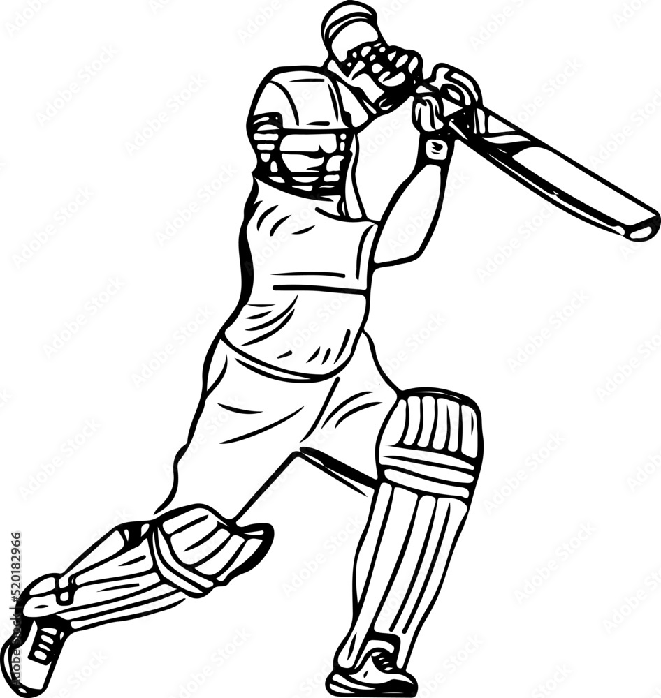 Cricket Player Out Line Drawing Vector Illustration Stock Vector   Illustration of champion graphic 198030061