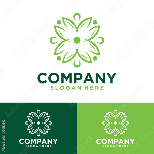 Vector set of logo templates and emblem designs in trendy linear style in green color on floral and natural cosmetic concept background and alternative medicine symbol