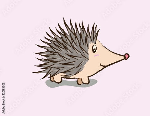 Cute smiling side view of hedgehog wildlife in flat vector illustration 