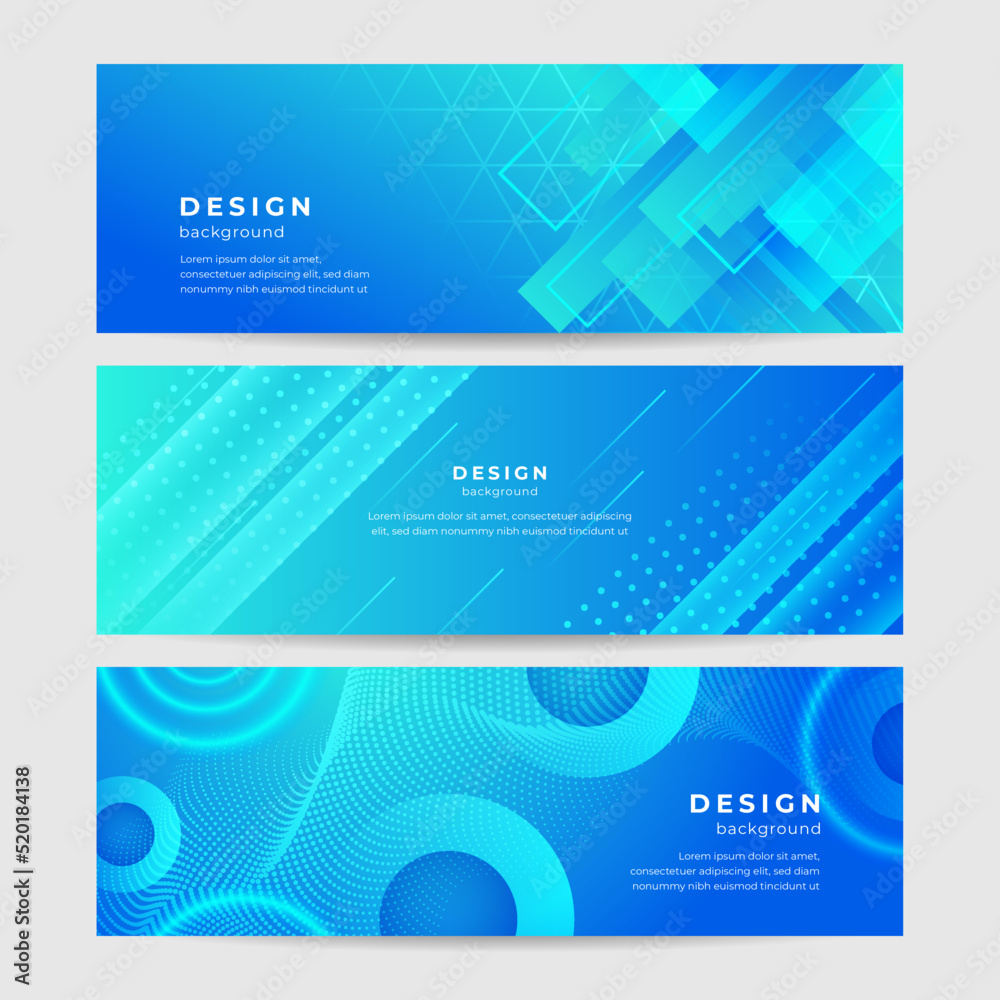 Abstract geometric blue wide background banner layout design. Blue abstract vector long banner. Minimal background with copy space for text. Modern abstract gradient light blue banner background
