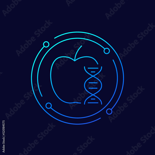 genetically modified apple icon, linear design