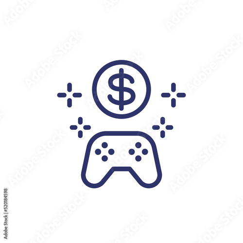 money for games line icon with gamepad