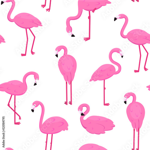 Cute flamingo pattern. Spring or summer happy tropical art  pink africa wallpaper or fabric. Fashion hawaii background. Decor textile  wrapping paper or print. Vector seamless texture