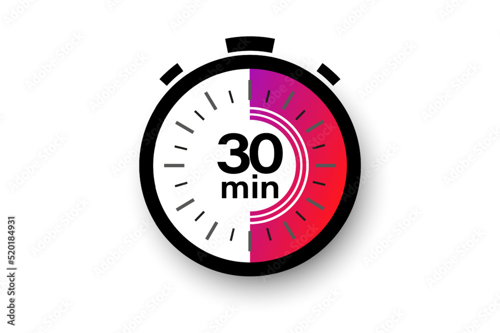 30 minutes timer. Stopwatch symbol in flat style. Editable isolated vector illustration.	 - obrazy, fototapety, plakaty 