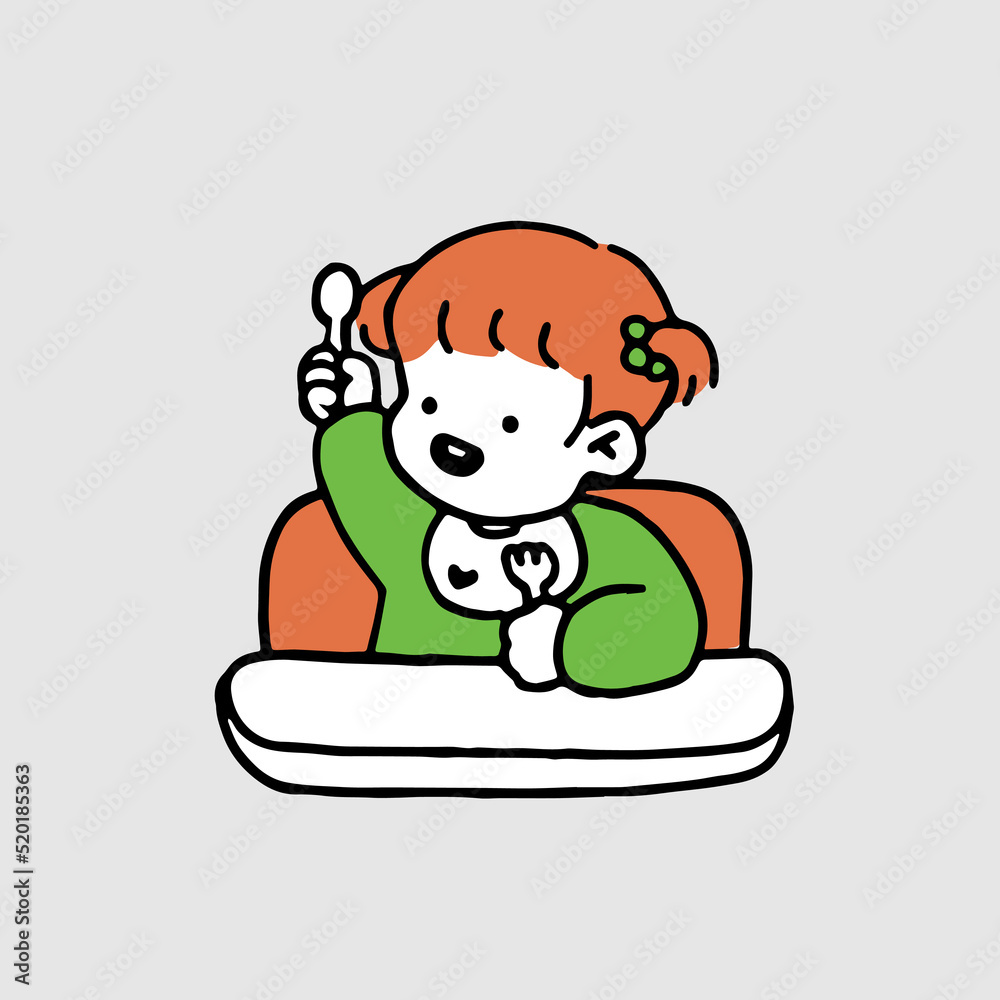 Cute Cartoon Happy Toddler Girl Eating. Vector illustration isolated on background. Cute Cartoon Happy Toddler Girl Eating. Vector illustration isolated on background.