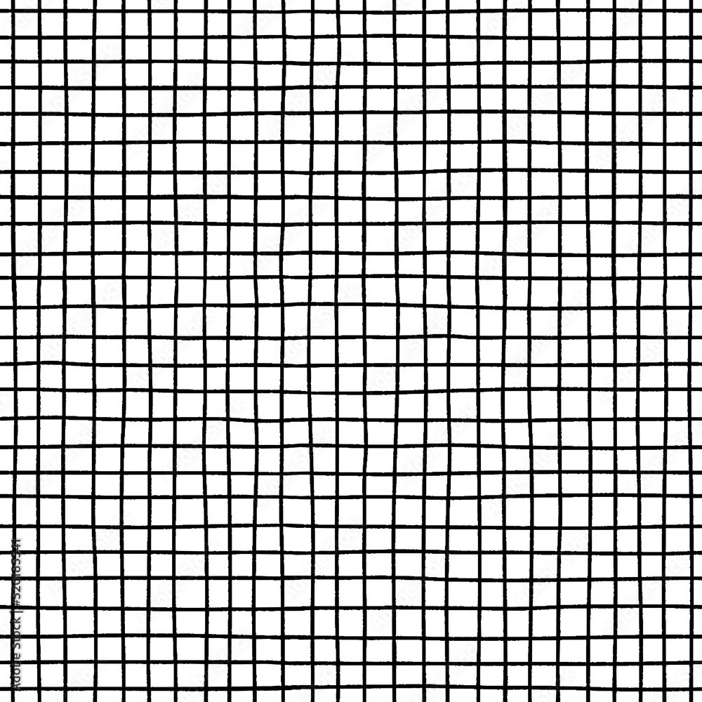 手描きの細い線で作った格子柄の背景 シームレスな白黒グリッド Stock Vector Adobe Stock