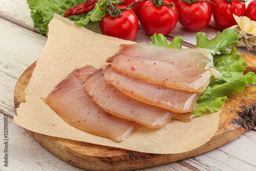 Sliced salted marlin fish carpaccio