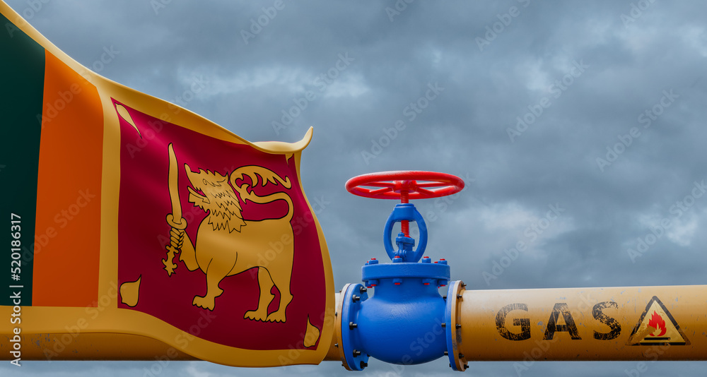 Sri Lanka gas, valve on the main gas pipeline Sri Lanka, Pipeline with flag Sri Lanka, Pipes of