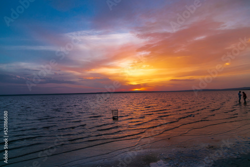 sunset on Salt Lake  Konya Turkey. Sunset with beautiful colorful sky and clouds