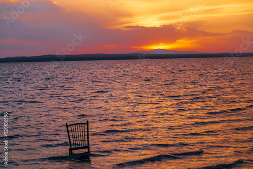 sunset on Salt Lake, Konya Turkey. Sunset with beautiful colorful sky and clouds