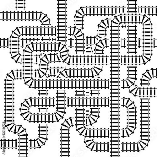 Vector illustration of railroad isolated on white background. Railway train track background. Top view railroad train pathes. 
