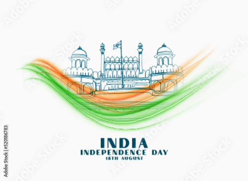 india independence day background with red fort sketch