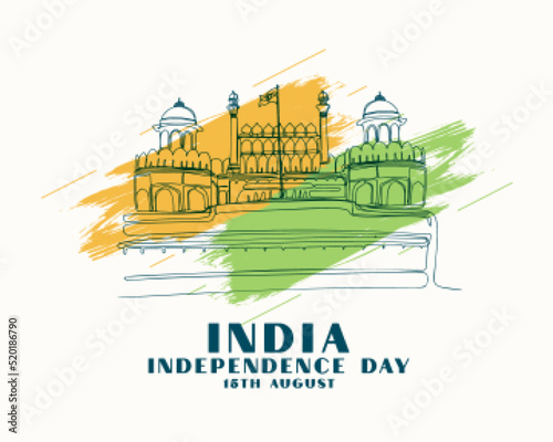 independence day of india with hand drawn red fort photo