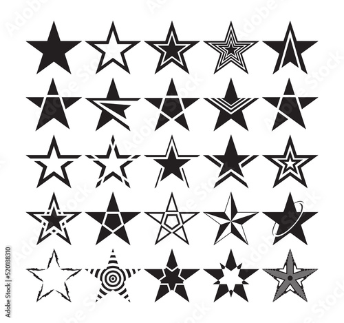 Set of star shape silhouettes. Different black star clipart drawings.