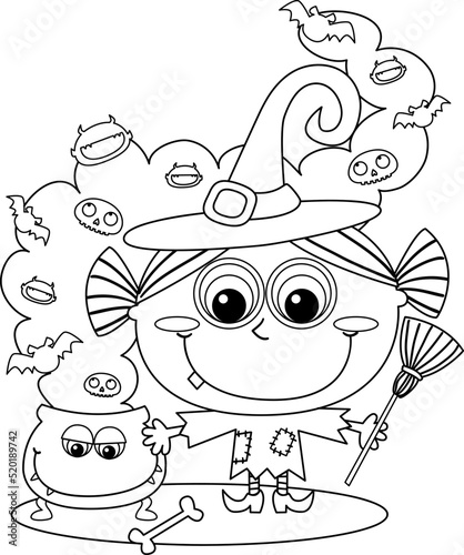 Cute little witch making a potion