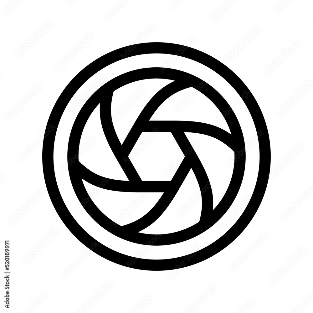 Camera shutter or objective thin line icon. Aperture symbol illustration Camera shutter or objective thin line icon. Aperture symbol illustration