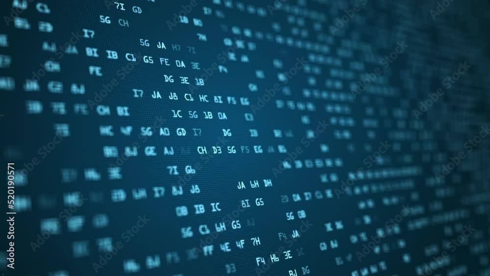 Futuristic information technology background. binary code high tech background. Random Animation of Hexadecimal Digital codes