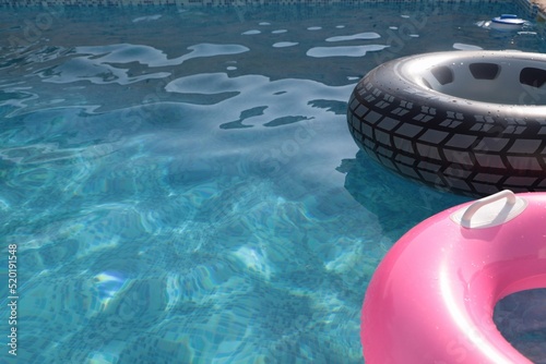 inflatable mattress in pool photo