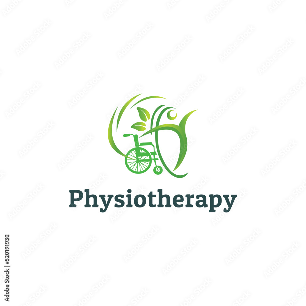 Fototapeta premium Physiotherapy Logo template, Therapy Concept Illustration, Patient Stand Out From the Wheel Chair after getting therapy