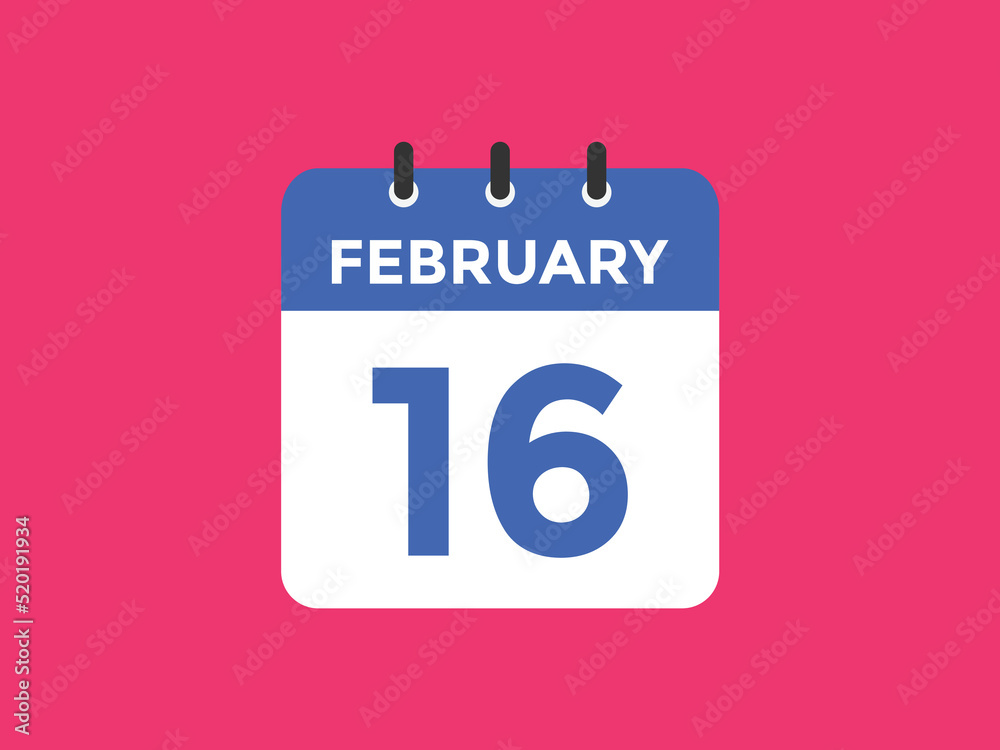 February 16 calendar reminder. 16th February daily calendar icon template. Vector illustration
February 16 calendar reminder. 16th February daily calendar icon template. Vector illustration