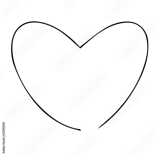 Elegant heart floral frame, border silhouette in hand drawn doodle style isolated on white background. Wreath decoration, delicate clip art