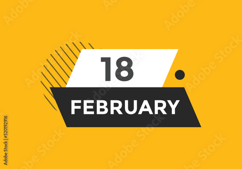 February 18 calendar reminder. 18th February daily calendar icon template. Vector illustration 
