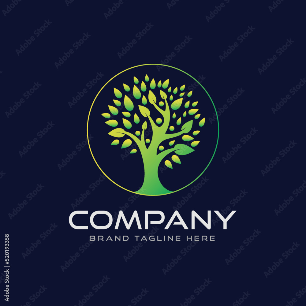 Colorful Gradient Eco Tree icon logo design. Garden plant natural symbols template. Tree of life branch with leaves business sign collection. Vector illustration.