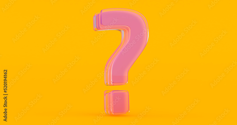 3D render of pink glass question mark isolated on on colored yellow background 3D render of pink glass question mark isolated on on colored yellow background